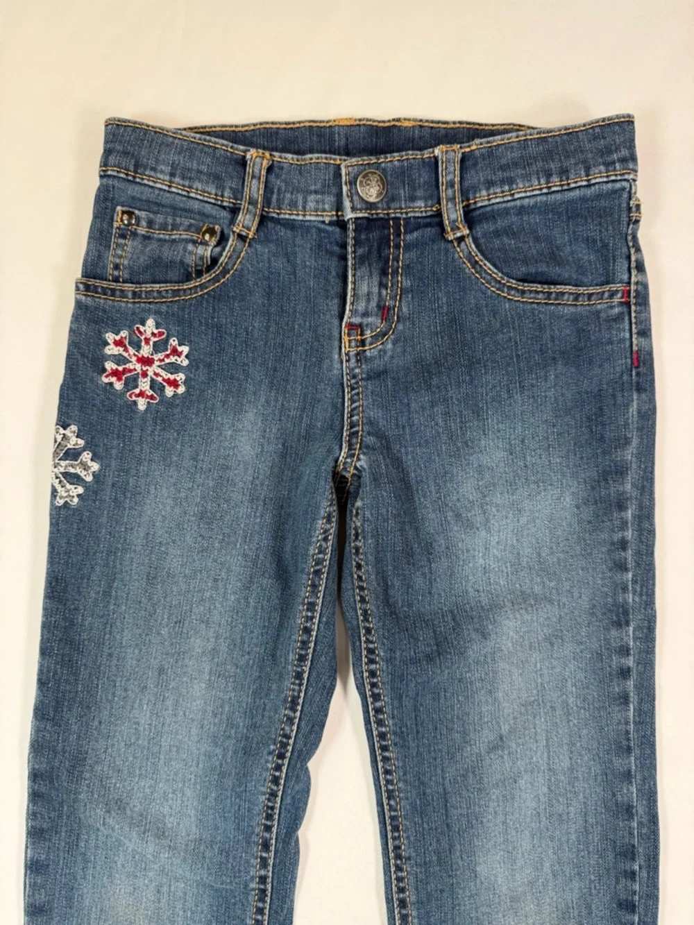 GYMBOREE Penguin Chalet Line Snowflake Design Embroidered  Skinny Jeans Winter 7